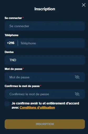 Formulaire d'inscription X10NET — téléphone +216 et devise TND