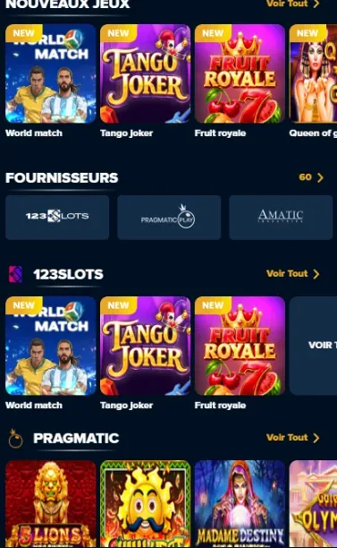 Machines à sous et fournisseurs du casino X10NET — 123Slots, Pragmatic, Amatic